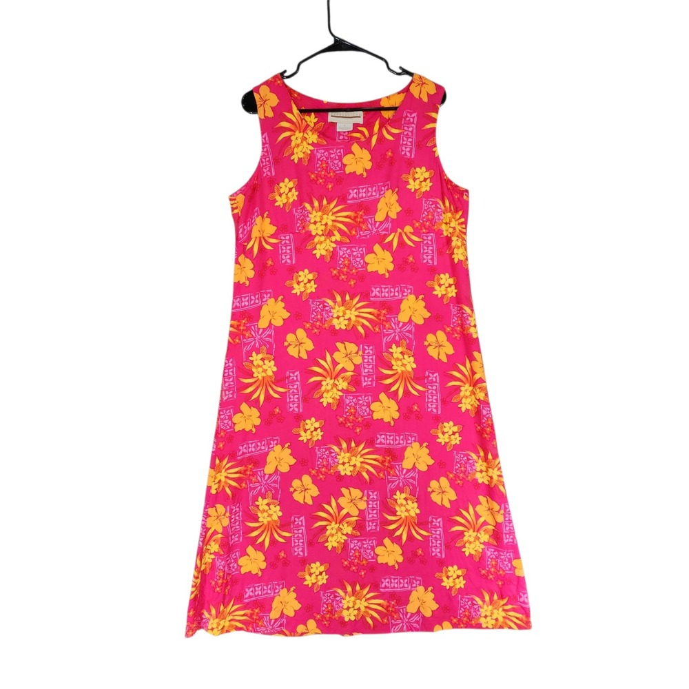 Vtg Expressions Hawaiian Dress 16 Pink Yellow Rayon Hibiscus Islandstyle Aloha